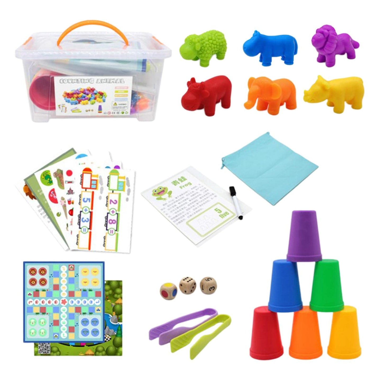 Atorse Montessori Counting Bear Sorting Dice Cards Matching Toddler Math Toys Gifts Lion Set