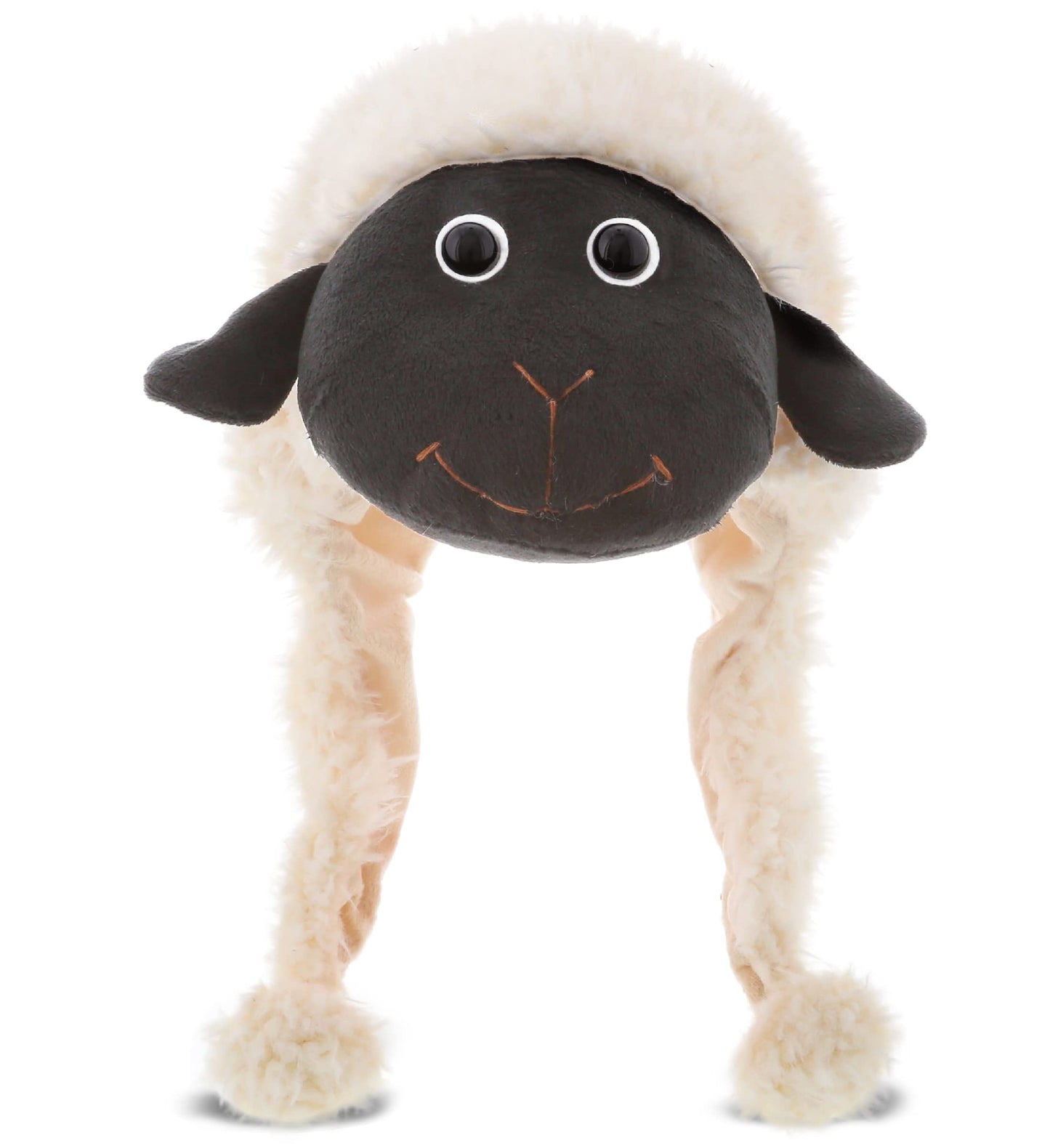 DolliBu Plush hats - Super Soft Warm Hat with Ear Flaps, Stuffed Animal Halloween Costume for Kids & Teens - One Size, Black Nos