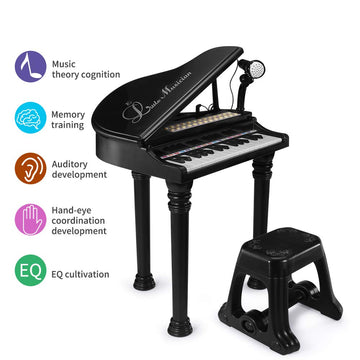 Love&Mini Piano Keyboard Toys - 31 Keys Black Piano with Microphone & Stool for Kids Age 3+ - Perfect Birthday Gift for Boys & Girls