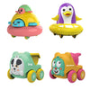 Innovitoy Friction Powered Toy Vehicles Pack Of 4 For Kids With Topsy Turtle, Penguin, Carnival Car With Whistle & Farm Truck De