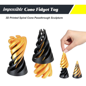 Impossible Cone (3PCS) 3D Printed Spiral Cone Fidget Toy Impossible Pyramid Passthrough Sculpture Mini Stress Relief Desktop Decorations Toy for Kids mature-themed Gift (Laser Gold)