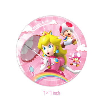 GYSIXGAOSU 41Pcs Princess Peach Birthday Decorations, 20 Plates, 20 Napkins and 1 Tablecover for Princess Peach Birthday Party S