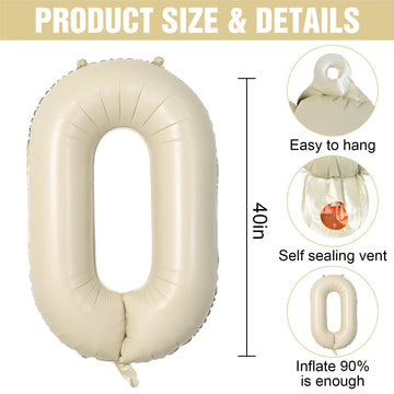 Number 1 Balloon Beige,40 Inch Large Cream White Letter One Foil Word Balloons Giant Aluminum For Boys Girls First One Year Old