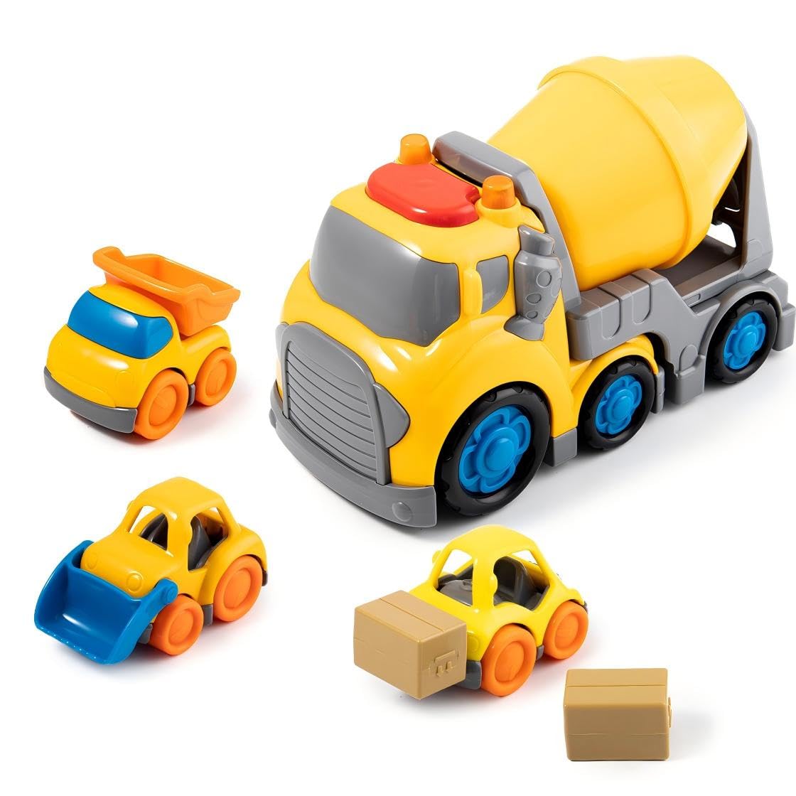 P&C 7.7 Toddlers Construction Cement Mixer Truck Toys for Ages 2-4, Mixer Truck Vehicle Car Set with Sounds and Lights for Kids
