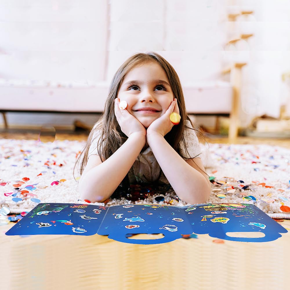 Reusable Sticker Books For Kids & Toddlers, 5 Sets Educational Learning Toys Travel Stickers Story Busy Books For Toddler 3+ Years Birthday Gifts - Fairy, Ocean,Farm, Dinosaur & Animals