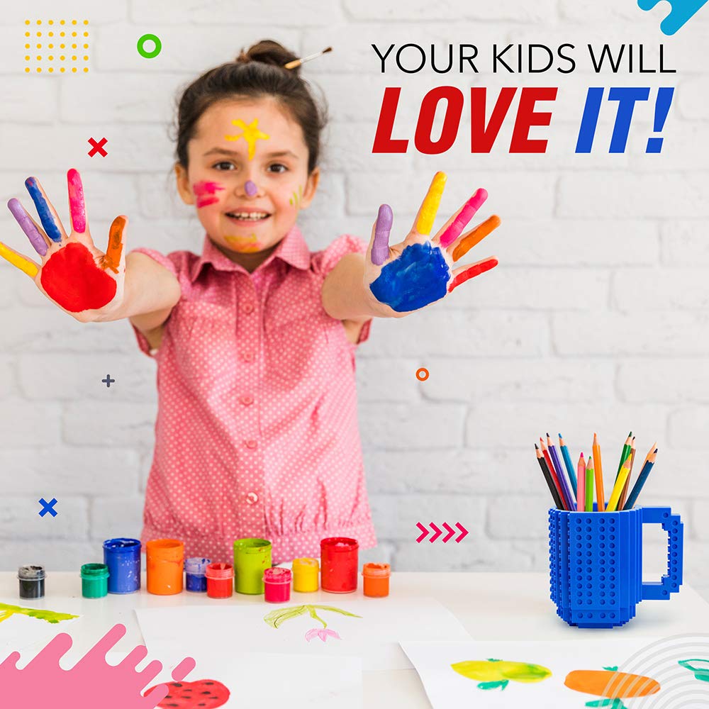 TOYAMBA Build-on Brick Mug BPA-Free Funny Mugs with 3 Packs of Building Bricks, Funny Cups for Kids - Creative Building Block Mu
