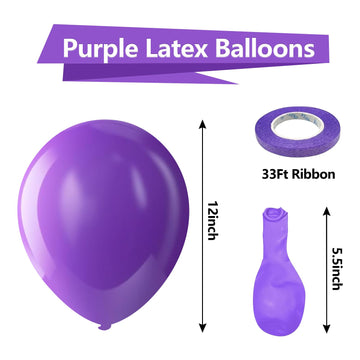 Bezente Purple Balloons Latex Party Balloons - 100 Pack 12 Inch Round Helium Purple Balloons For Wedding Graduation Halloween Bi
