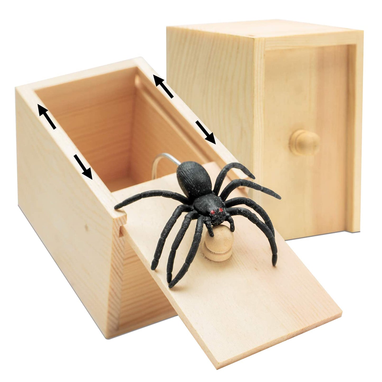 Motiloo Original Spider Prank Box,Handdmade Wooden Pop Out Rubber Spider Scare Box Joke Toys Prank For Kids & Adults Prank Gift Halloween