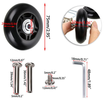 Ownmy 75 X 24Mm Luggage Suitcase Replacement Wheels, Rubber Swivel Caster Wheels Bearings Repair Kits, Set Of 2