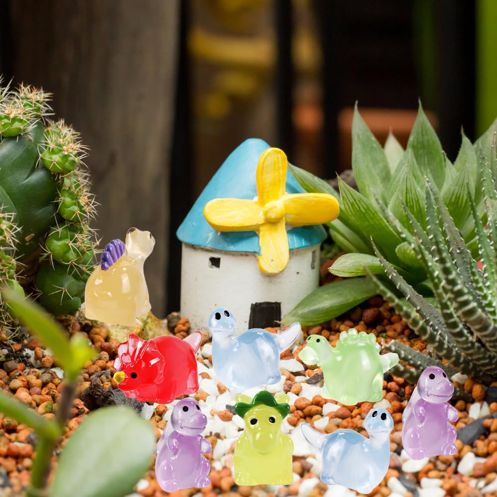 DIYDEC 60pcs Luminous Mini Resin Dinosaur 6 Styles Tiny Small Dinosaurs Glow in The Dark Miniature Animals to Hide Little Dinosa