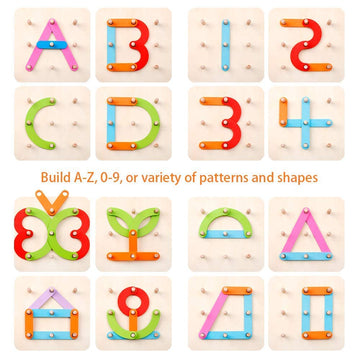 Coogam Wooden Letter and Number Puzzle Toy Set, 26-Piece Multicolor Stacking Blocks for Kids, Educational STEM Activity, Model 025