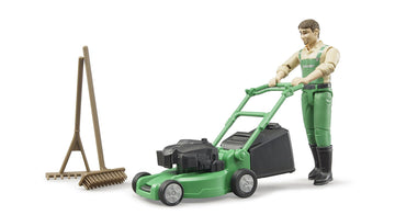 Bruder bworld Gardener with Lawn Mower - Small Green Plastic Model 62103