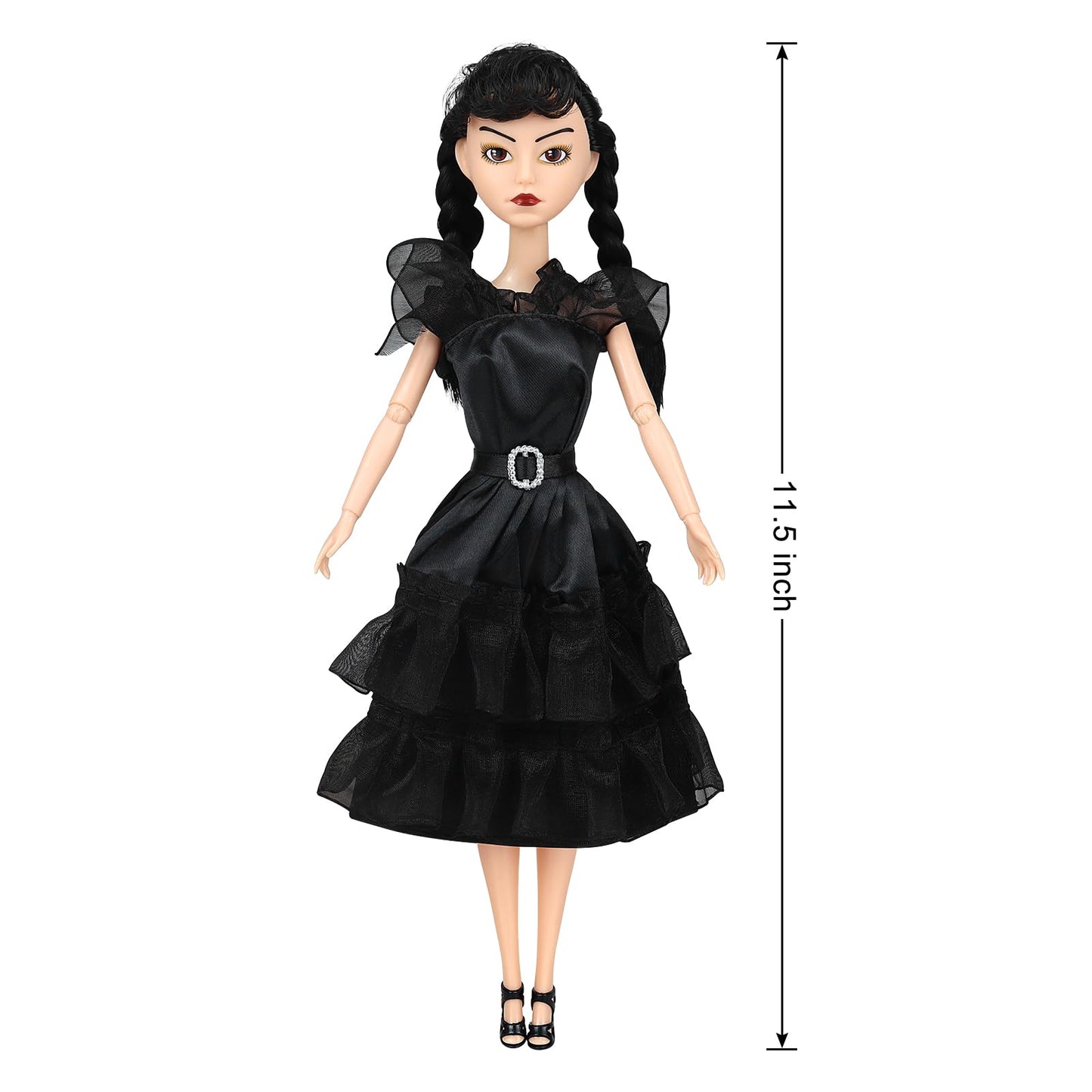 Dbywiub 11.5'' Girls Black Doll, Black Dress, Black High Heels, And Black Hair, Gift For Girls & Fans
