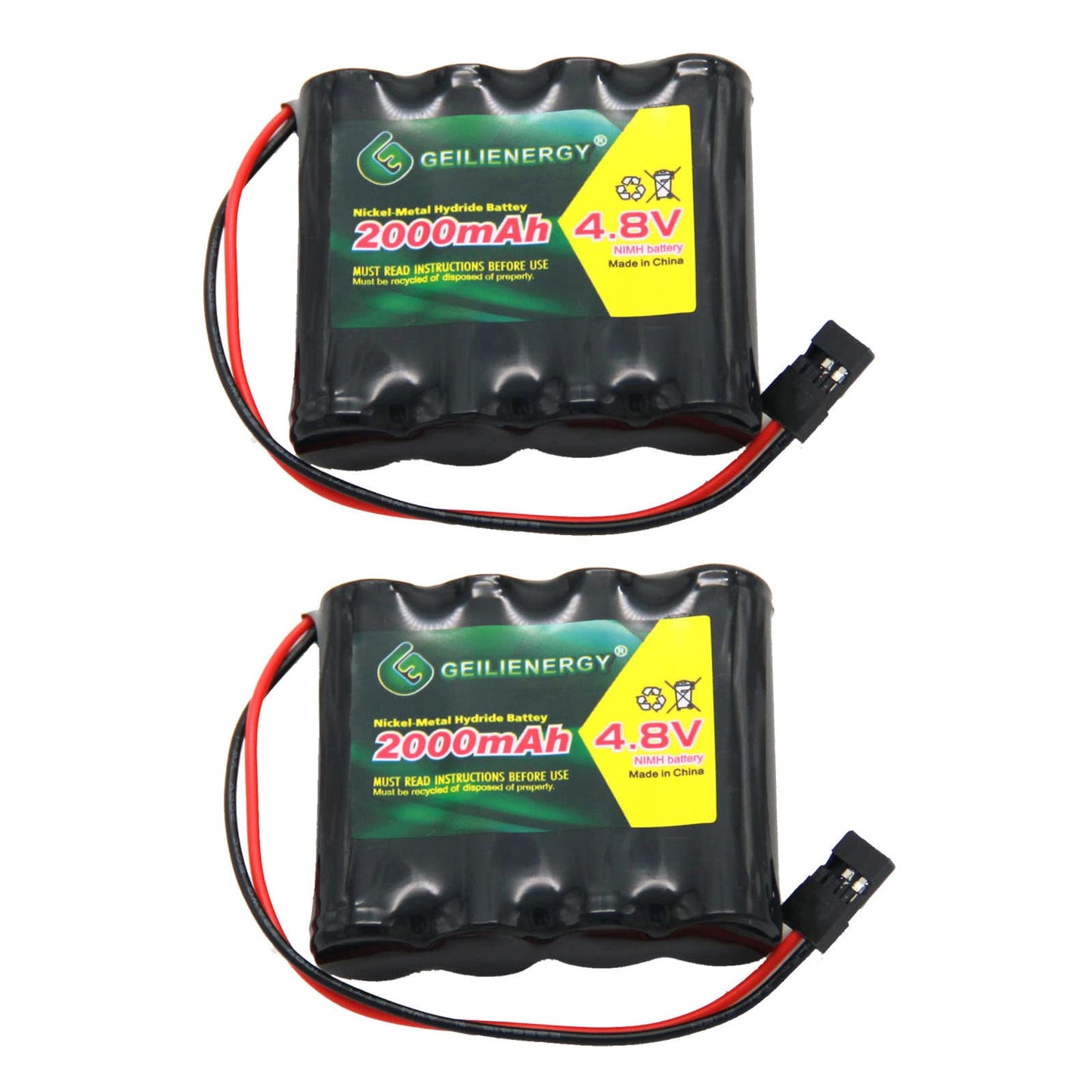 QBLPOWER 4.8V 2000mAh NiMH RX Receiver Battery Pack RC Futaba Hitec JR for RC Cars and Airplanes(2 Pack)