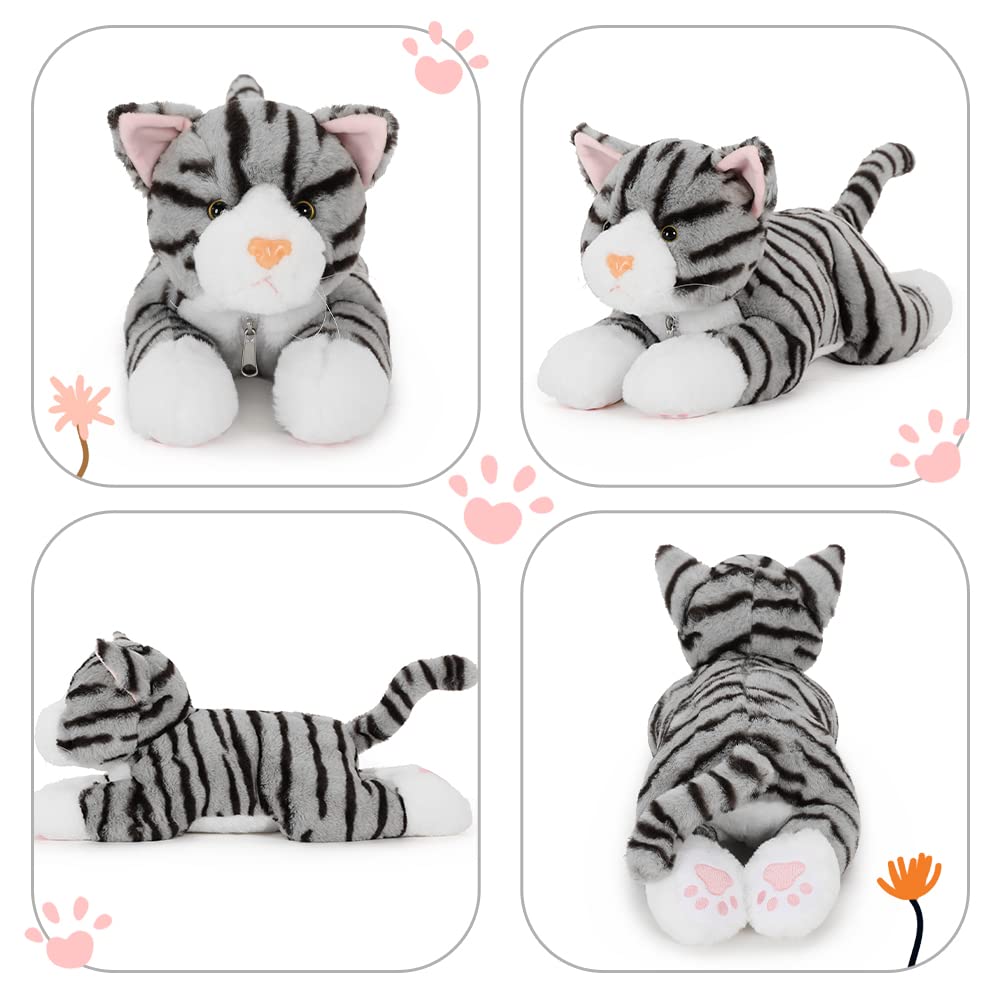 Muiteiur 4 Piece Cat Plush Set, Mom Cat Stuffed Animal With 3 Baby Stuffed Kittens In Zipper Pouch, Cute Stuffed Cat For Kids Girls Boys, Great Gift For Valentines Birthday (Grey,15.7Inch)