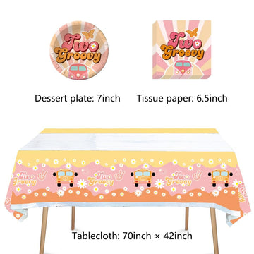 41Pcs Two Groovy Party Supplies,Include 20 Plates, 20 Napkin And 1Pcs Tablecloth,Used For Retro Hippie Rainbow Boho Birthday Par