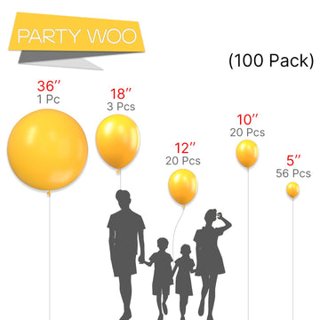 Partywoo Orange Balloons, 100 Pcs Goldenrod Balloons Different Sizes Pack Of 36 Inch 18 Inch 12 Inch 10 Inch 5 Inch Orangey Yellow Balloons For Balloon Garland Or Arch As Party Decorations, Orange-Y10