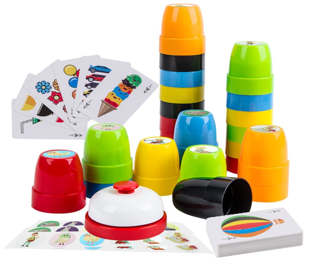 Vinciph Quick Cups Games Set For Kids,Classic Speed Cups Games Set Parent-Child Interactive Game,24 Cups,24 Stickers,1 Bells,54
