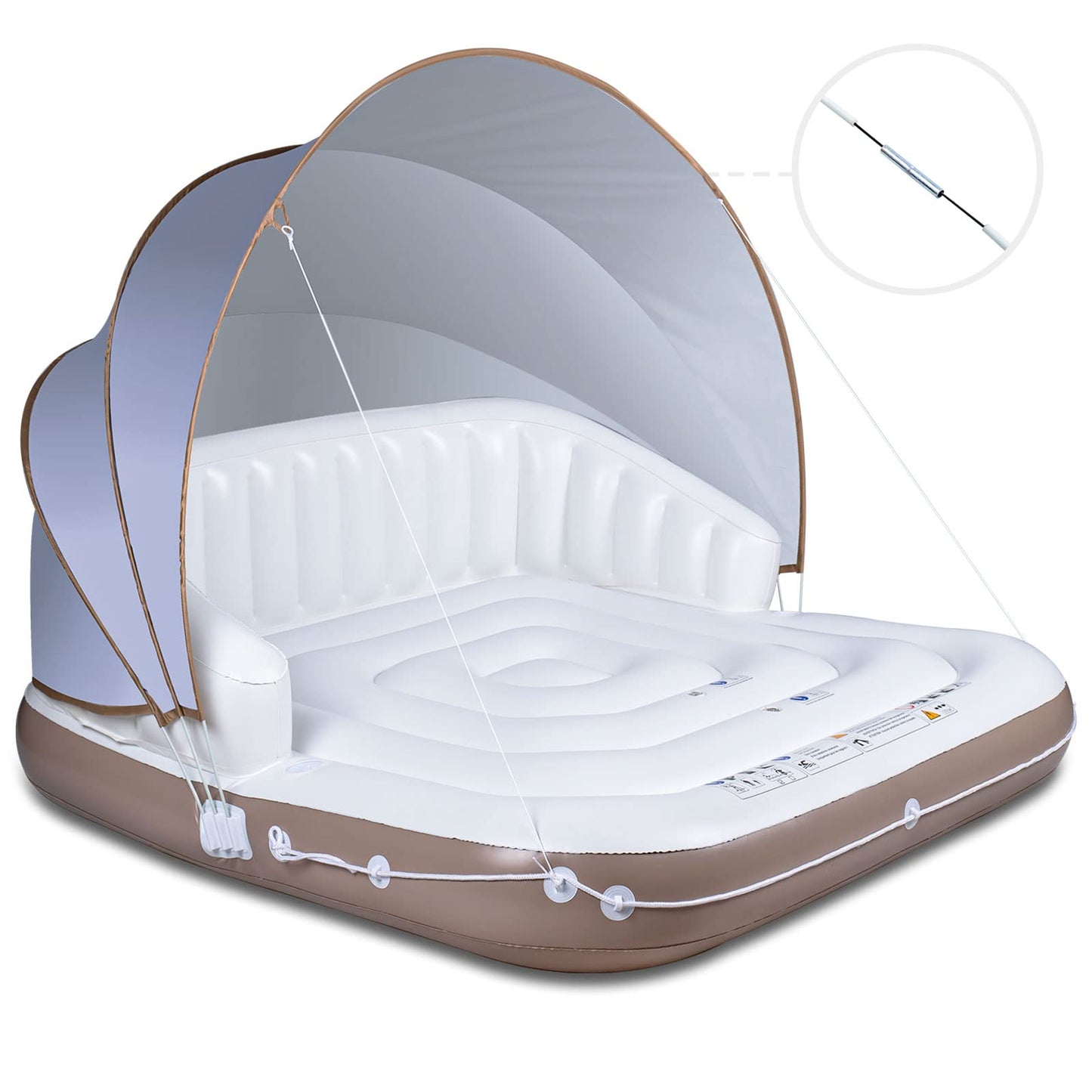 Canopy Island, 71'' X 71'' Inflatable Tanning Pool Lounger Float With Spf50+ Retractable Detachable Sunshade, Pool Float With 2