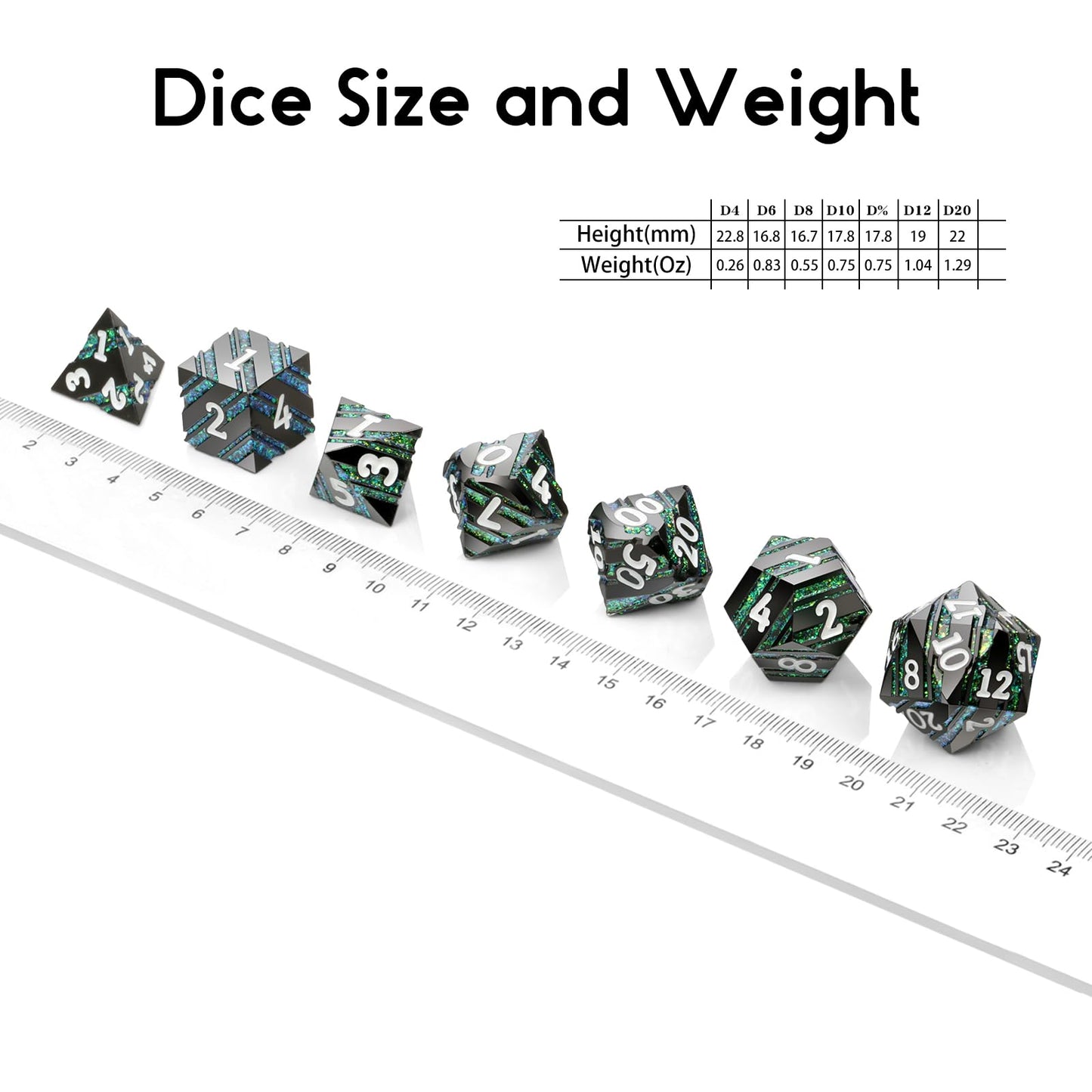 Stripe D&D Dice,DNDND Metallic Glitter Stripes Dice with Gift Metal Box for Dungeons and Dragons Tabletop Game (Green Stripes)