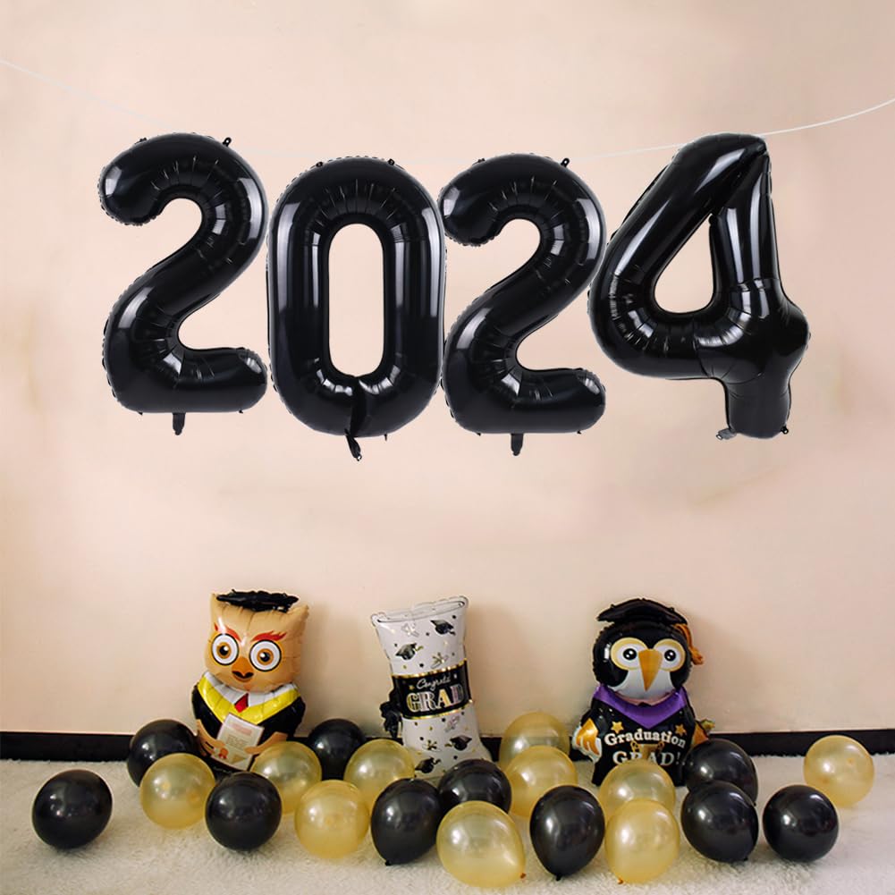 Toniful 2024 Graduation Balloons 42Inch Black 2024 Number Balloons Aluminum Foil Mylar Balloons For Graduation Decorations Class