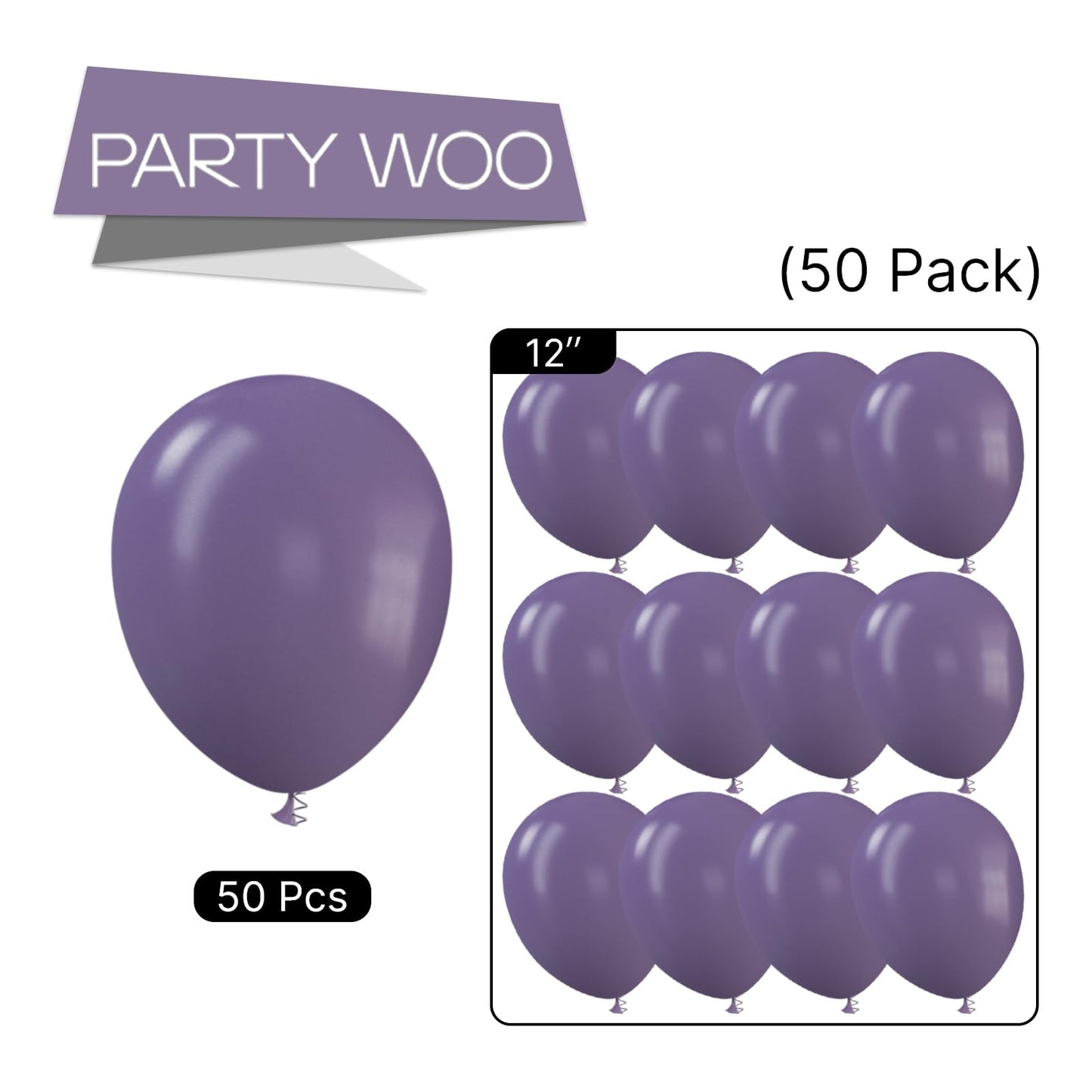 Partywoo Dusty Purple Balloons, 50 Pcs 12 Inch Boho Purple Balloons, Faded Purple Balloons For Balloon Garland Balloon Arch As Party Decorations, Birthday Decorations, Wedding Decorations, Purple-F50