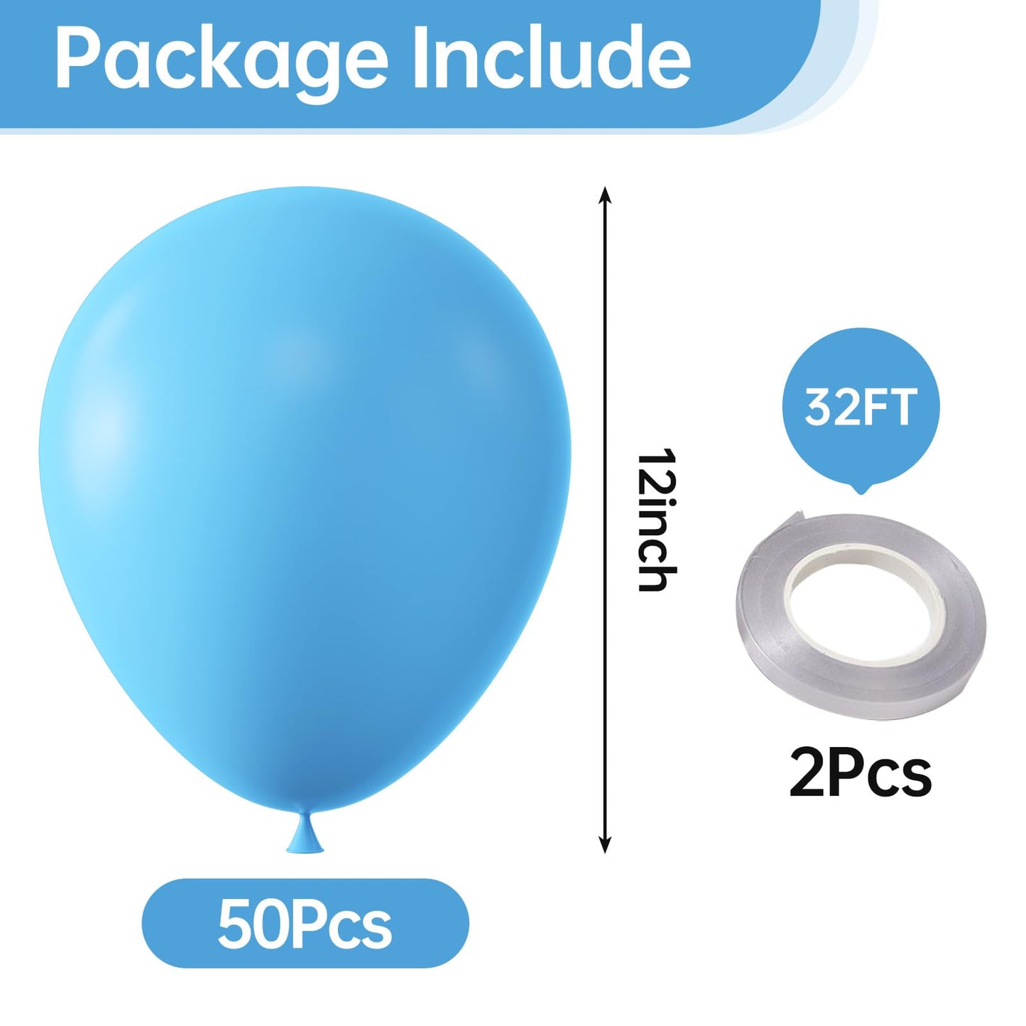 Kalor 12 Inch Light Blue Balloons, 50 Pcs Latex Helium Balloons For Kid'S Birthday Party, Baby Shower, Wedding, Graduate Party Decorations