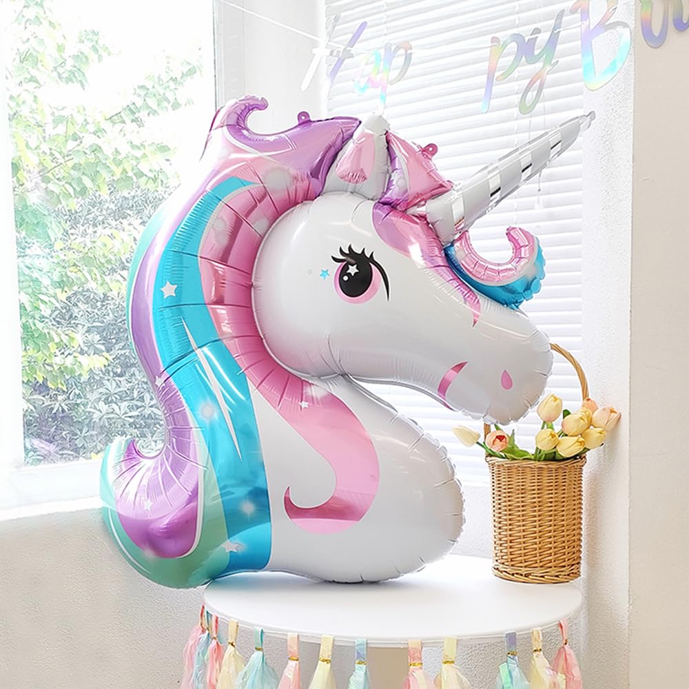 Unicorn 3Rd Birthday Party Decorations For Girl Purple Pink Unicorn Party Theme Balloon Set, Large Rainbow Unicorn Helium Balloo