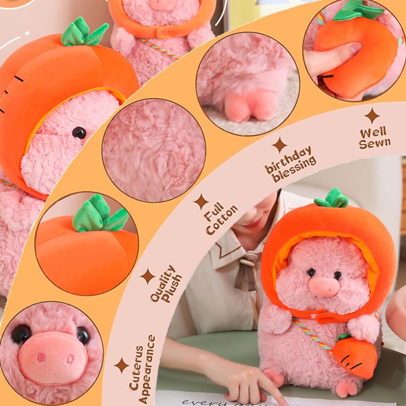 Elainren Pumpkin Pig Stuffed Toy Ultra-Soft Plush Pig Wearing Pumpkin Hat And Pumpkin Backpack, Kawaii Piggy Plushie Doll Dress