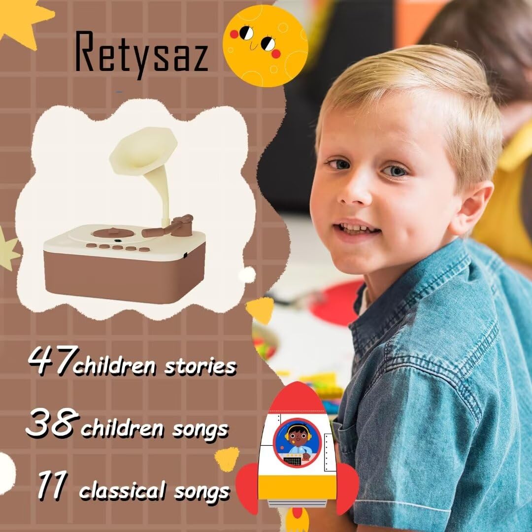 Retysaz Kids Phonograph With 96 Cards, Story Music Player For Kids 3-12 Musical Sensory Toy For Boy Girl,Toddler Pre-Kindergarte