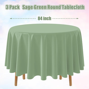 Yidako 3Pcs Sage Green Plastic Tablecloths Round Light Green Tablecloth Waterproof Disposable Round Sage Table Cover For Birthda
