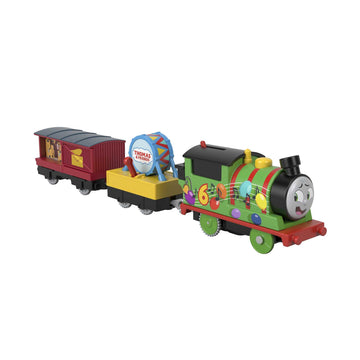 Thomas & Friends Motorized Toy Train Party Percy Battery-Powered Engine With Drum Cargo & Mail Car For Preschool Pretend Play Kids Ages 3+ Years