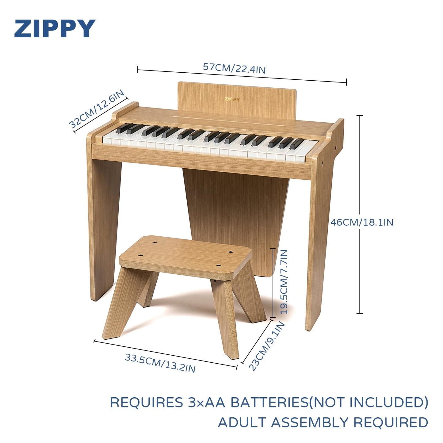 Zippy Kids Piano Keyboard, 37 Keys Digital Piano For Kids, Music Educational Instrument Toy, Wood Piano For 3+ Girls And Boys, O