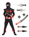 Zuffeloria Kids Ninja Costume with 7 Safe Plastic - Boys Halloween Cosplay Outfit with Ninja decorative replica blade Kunai Shuriken & Accessories(M 8-10 years)