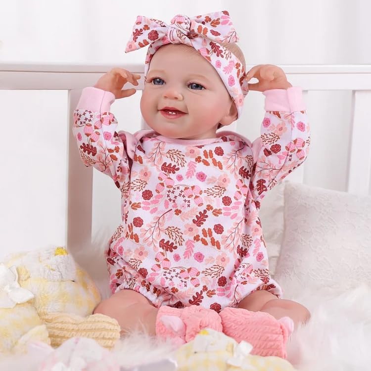 Babeside 3Pcs Reborn Baby Doll Clothes For 17-22 Inch Dolls, Baby Doll Outfit Accessories With Floral Pattern Fit Newborn Baby Dolls Girl, Pink