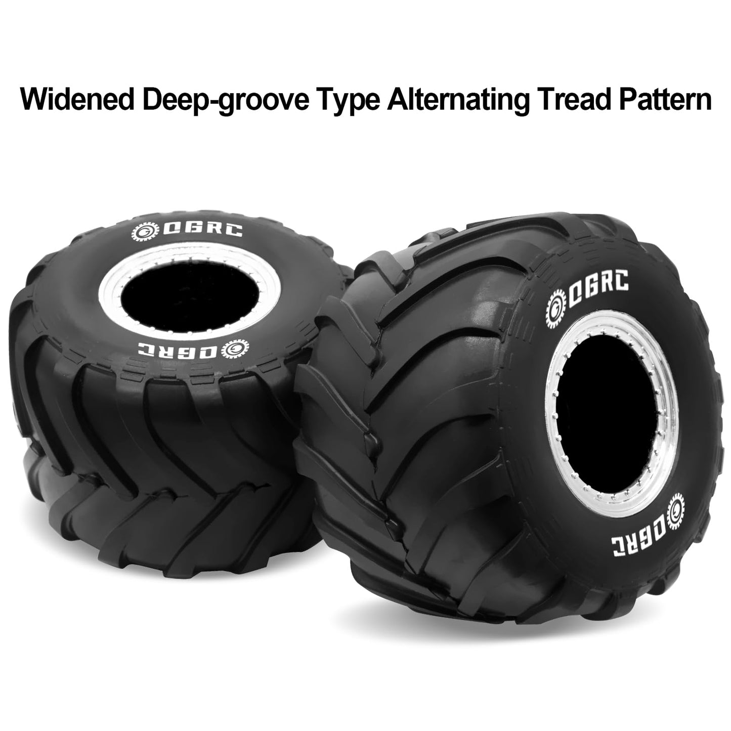 OGRC 1.0 RC Monster Truck Wheel Rim Tires Set for FCX24 SCX24 C10 JLU Deadbolt Gladiator Bronco 1/24 Crawler Car (Silver)