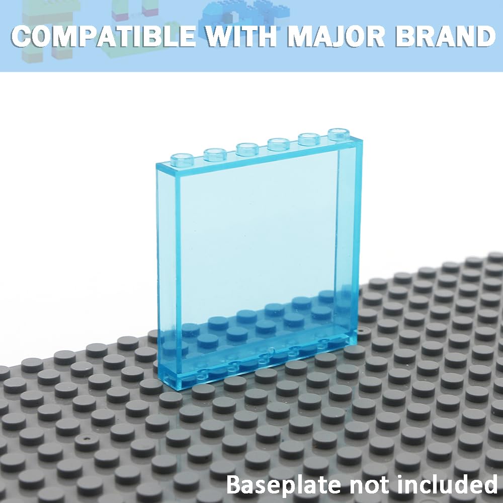 MALEKO Transparent Clear Window House Building Bricks, Classic Flat Plates Pieces and Parts Block Compatible with Major Brands (