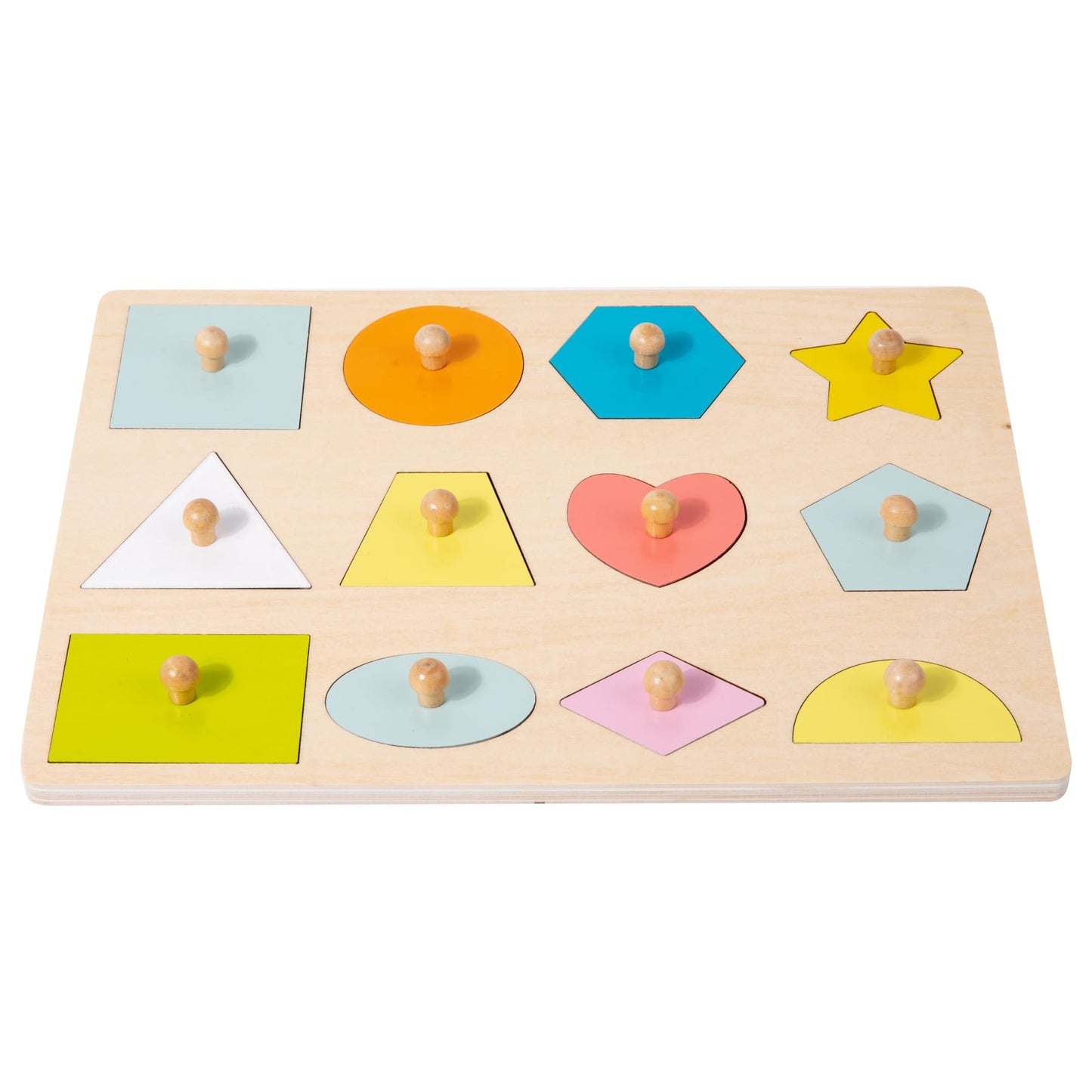 Adena Montessori Wooden Shape Peg 12 Piece Of Colorful Shape Cognition Knob Puzzles Baby & Toddler Development Toy