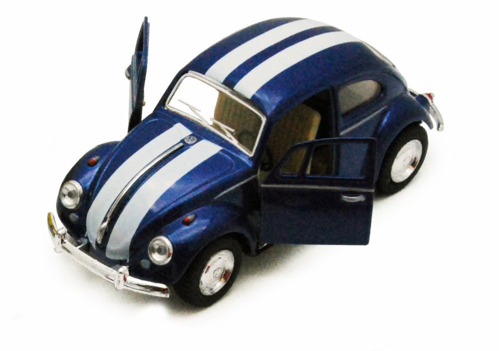 Set of 4 Cars: 5'' Classic 1967 Volkswagen Beetle with Racing Stripes 1:32 Scale (Blue/Red/White/Yellow)