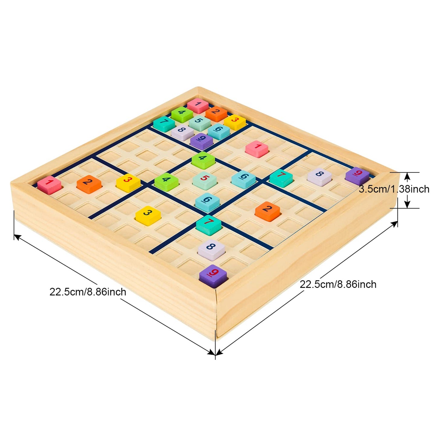 Wooden Sudoku Puzzles Board Game With Drawer (Colorful) - Math Brain Teaser Toys Educational Desktop Game Train Logical Thinking