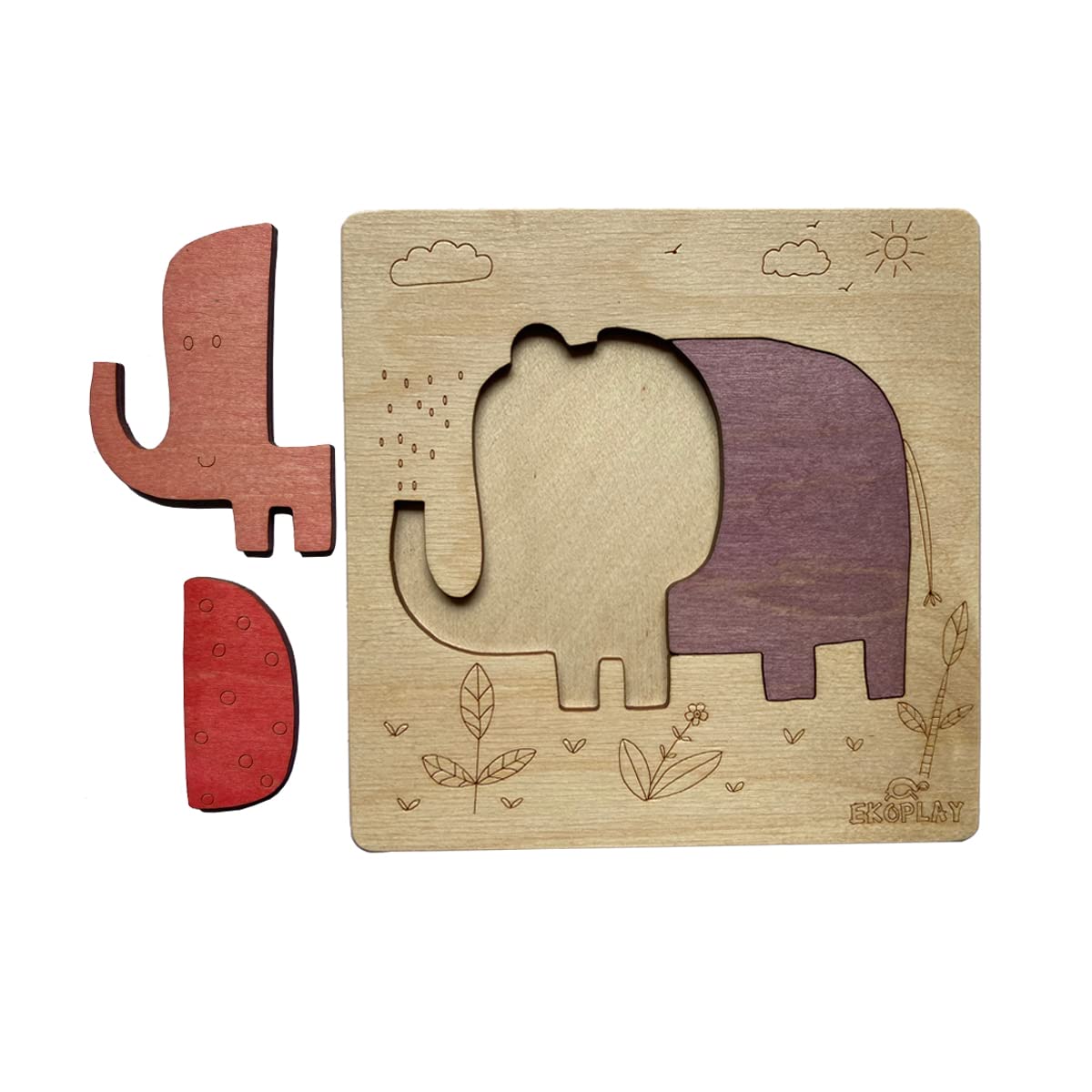 Ekoplay 3 Piece Playful Elephant Wooden Puzzle for Kids, Jigsaw Puzzle for Pre-School Kids, Learning Educational Toys Gifts for