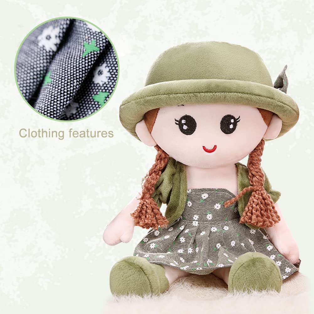 Ikasus Plush Stuffed Princess Doll With Clothes, Hat & Skirt, Cute Soft Cuddle Baby Girl Doll For Kids, Green