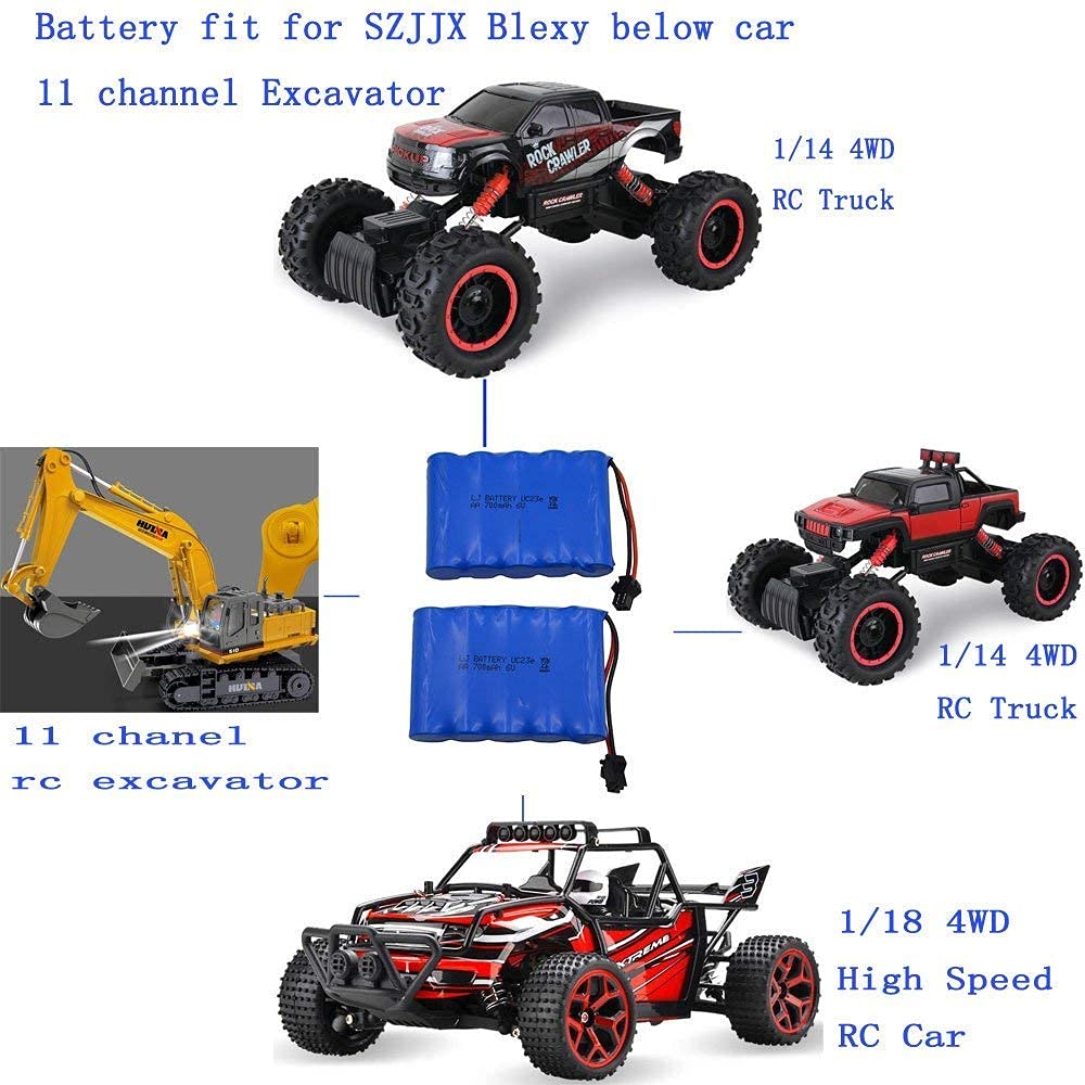Blomiky 2 Pack 6.0V 700mAh Ni-CD AA Rechargeable Battery Pack SM2P Plug and 2 USB Charger Cable Fit for Old Version 11.5Inch Amp