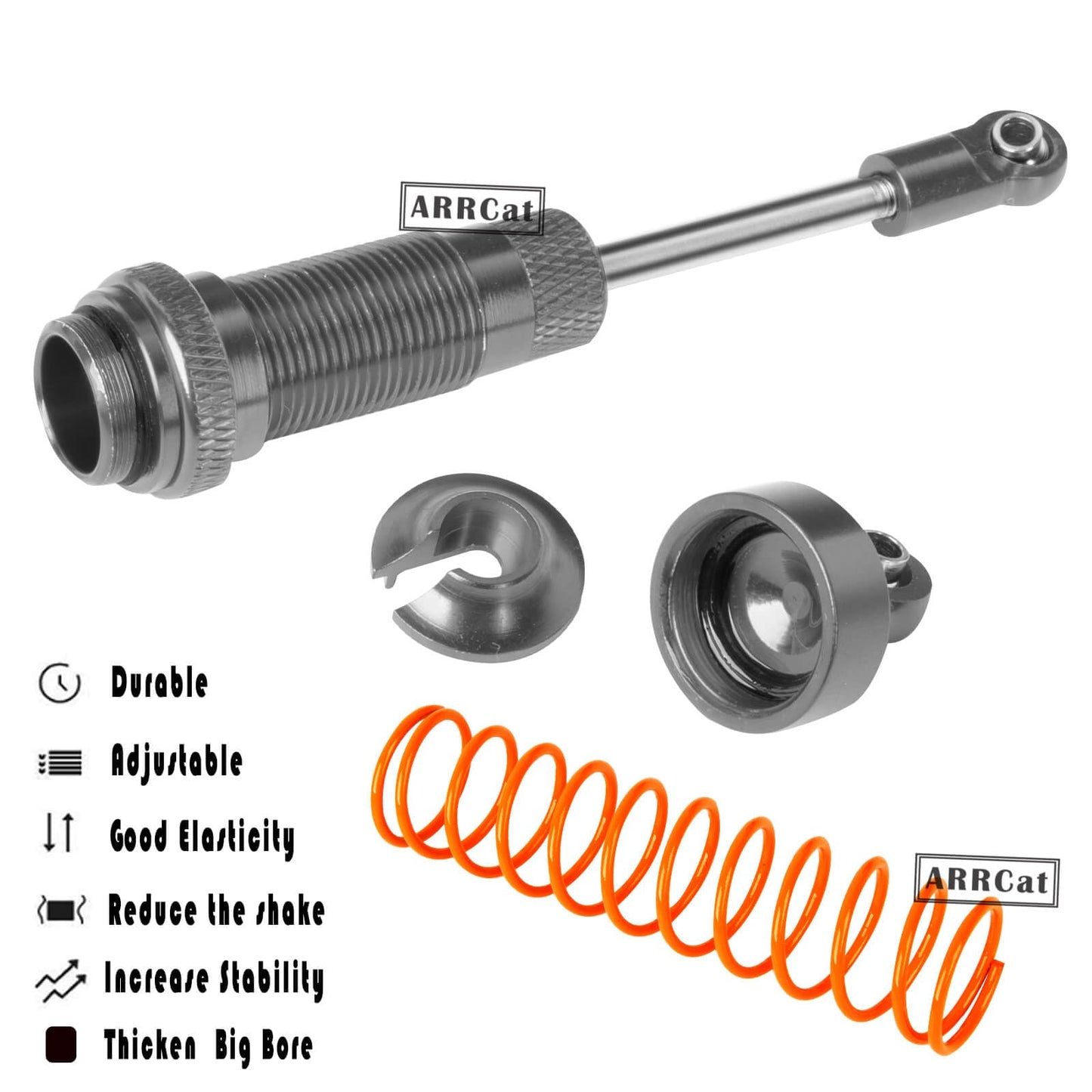 4Pcs Big Bore Front Rear Aluminum Shocks For 1/10 Typhon 4X4 Rc Truck,Granite,Senton Or Vorteks 3S 550 4X4,Gray