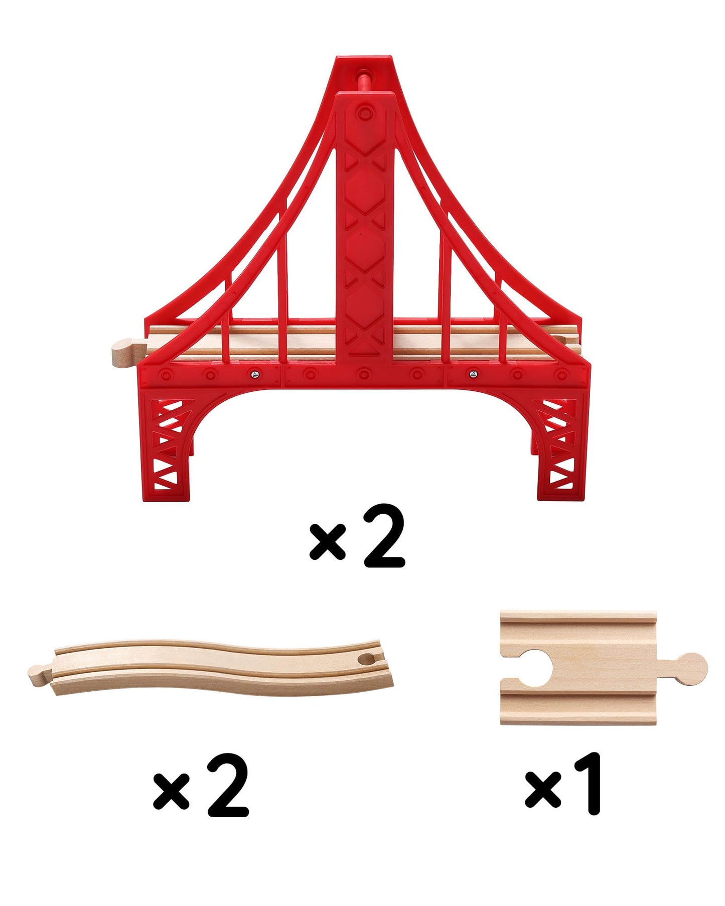 SainSmart Jr. Wooden Train Set Accessories, Double Suspension Bridge Set, Compatible with Brio, Thomas, Melissa and Doug