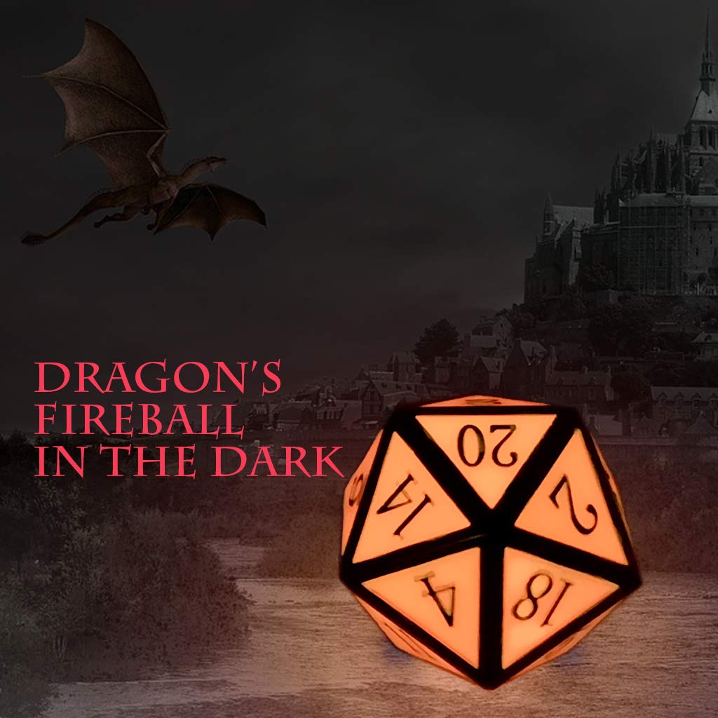 Haxtec Glow in The Dark Metal DND Dice Set Gold Pink D&D Dice for Dungeons and Dragons-Gold Glowing Red/Cream Pink