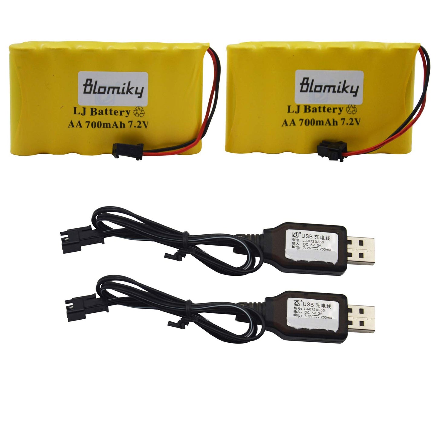 Bloimky 2 Pack 7.2V 700Mah Nicd Aa Battery Pack And Usb Charger Cable For Old Version 15 Channel 2.4G Huina 1550 550 Rc Excavato