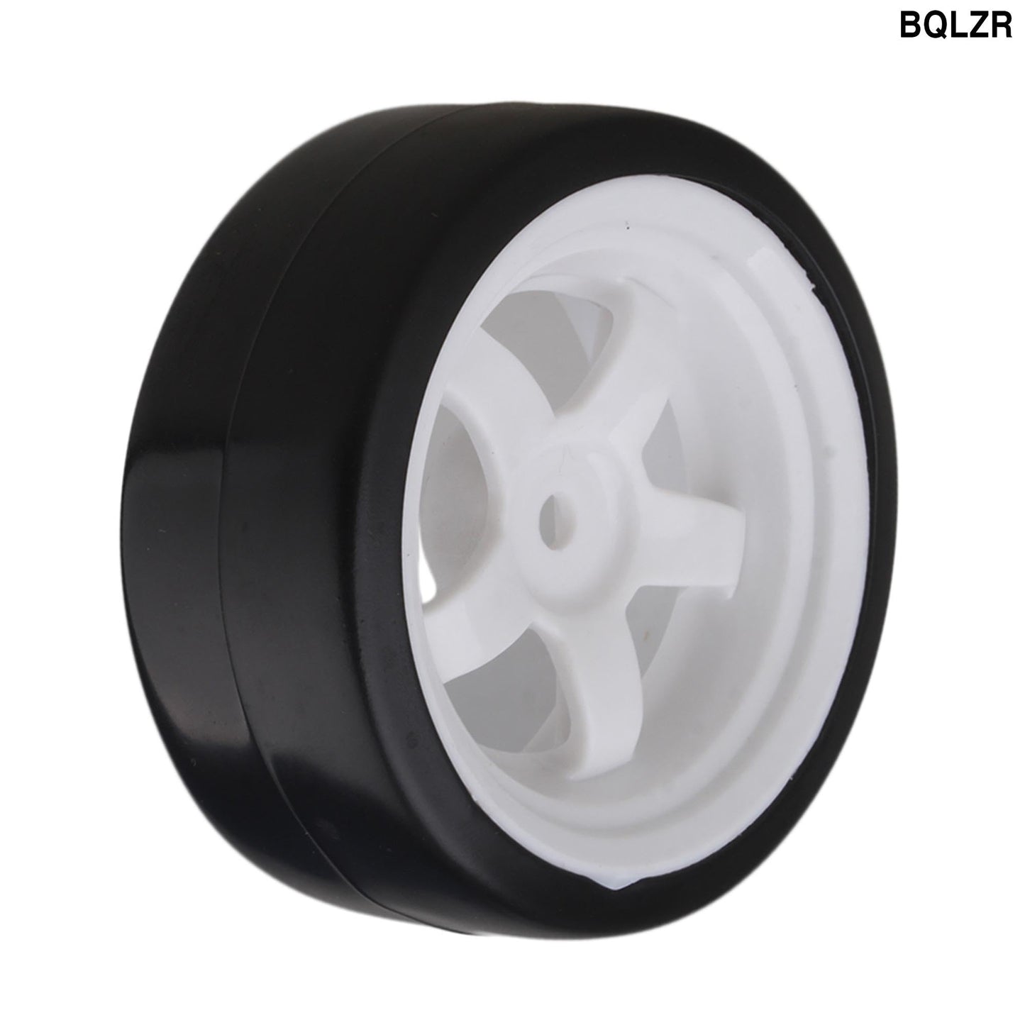 BQLZR 5 Spoke White Wheel Rim & Tyre Tires White+Black for RC 1:10 Drift Car & On Road Car Pack Of 4