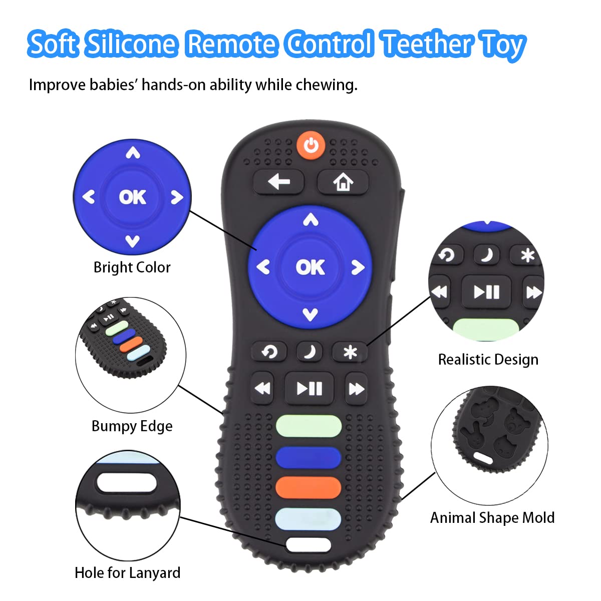 (2-Pack) Besosay Silicone Baby Remote Teether Teething Toys For Babies 0-3, 0-6, 6-12 Months, Soft Remote Teething Toys For Infa