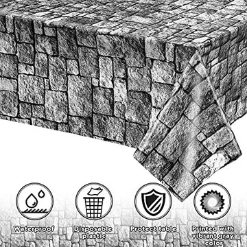 Stone Wall Tablecloths, Medieval Themed Party Decorations Supplies Disposable Plastic Brick Stone Tablecloth Castle Brick Wall T